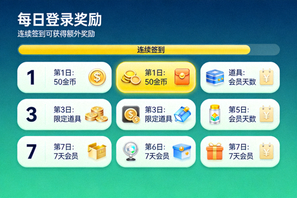 C7娱乐每日登录奖励连续签到日历界面