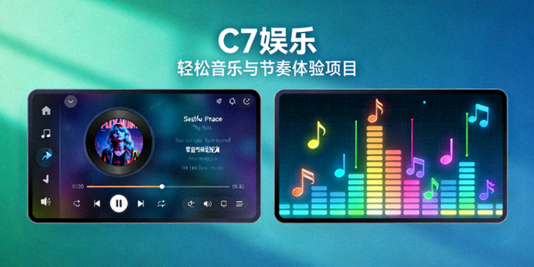 C7娱乐官方轻松音乐与节奏体验项目展示 - 音乐播放器与节奏游戏画面