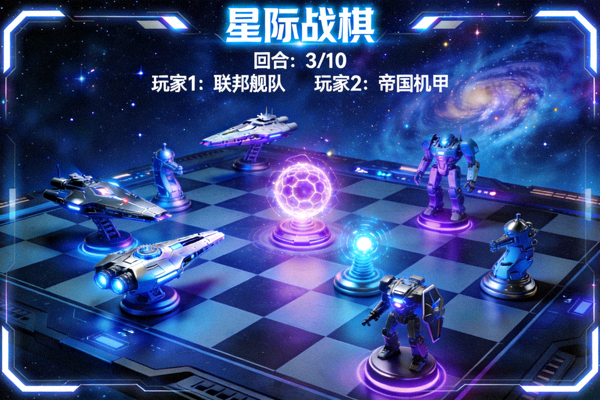 策略棋类游戏《星际战棋》对战界面 - 宇宙星空棋盘与科幻风格棋子