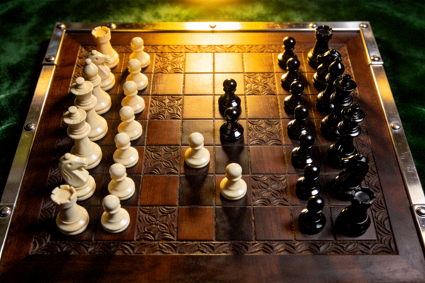 策略棋盘游戏对战画面，展示精美的棋盘和棋子