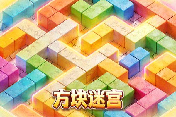 益智冒险游戏《方块迷宫》截图 - 彩色方块组成的复杂迷宫通道