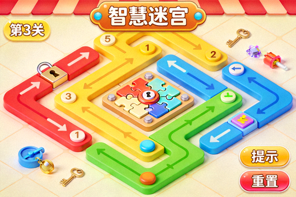 益智冒险游戏《智慧迷宫》关卡截图 - 色彩鲜艳的迷宫与逻辑谜题